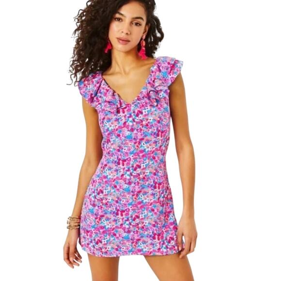 NWT! Lilly Pulitzer Linwood Romper in Aura Pink Baby Bloomer - Size 0 - Picture 1 of 10